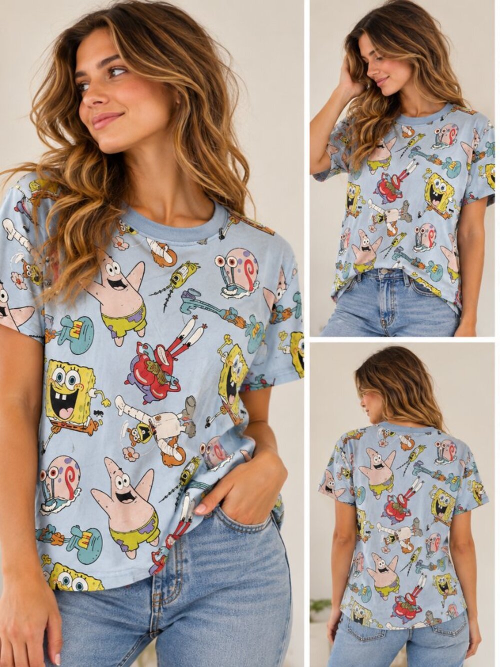 Nickelodeon SpongeBob SquarePants & Gang Graphic T Shirt Sz L